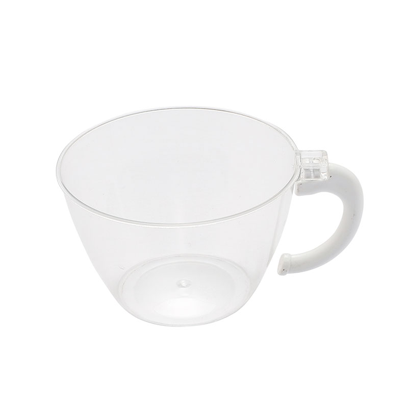 Transparente Kaffeetasse aus Kunststoff mit weißem Griff